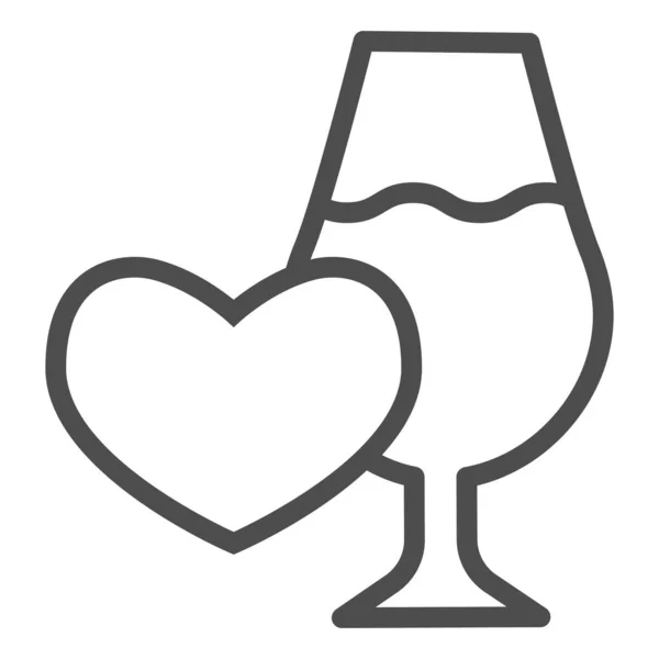 Σχήμα καρδιάς και ποτήρι κρασί γραμμή εικονίδιο. Ρομαντικό τόπο ημερομηνία με το κρασί και την καρδιά περίγραμμα στυλ εικονόγραμμα σε λευκό φόντο. Οινοποιία πινακίδες για το κινητό έννοια και web design. Διανυσματικά γραφικά. — Διανυσματικό Αρχείο