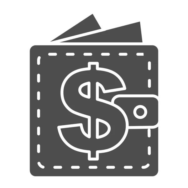 Para cüzdanı sağlam bir ikon. Dolar sembollü para çantası, beyaz arka planda glifli resim. Mobil konsept ve web tasarımı için iş ya da ödeme tabelası. Vektör grafikleri. — Stok Vektör