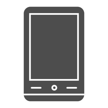 Akıllı telefon katı simgesi. Cep telefonu ya da dijital tablet sembolü, beyaz arkaplanda glifli resim. Mobil konsept ve web tasarımı için teknoloji işareti. Vektör grafikleri.