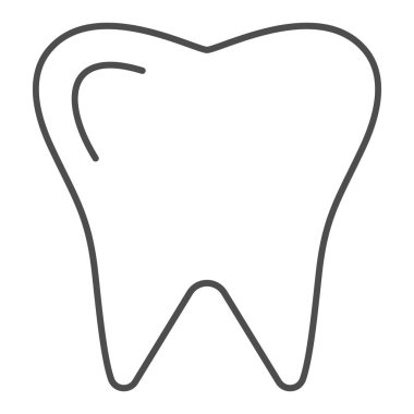 Sağlıklı diş ince çizgi ikonu. Diş sağlığı sembolü, beyaz arka planda ana hatlı resim. Mobil konsept ve web tasarımı için tıp ya da dişçilik imzası. Vektör grafikleri.