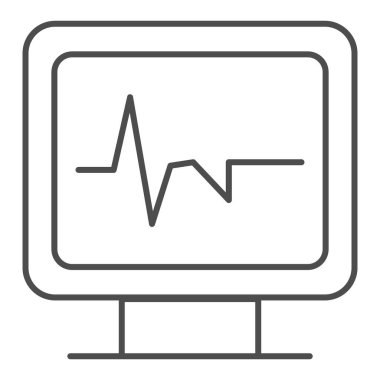 Kalp atışı ince çizgi simgesini izliyor. Ekranda nabız, kardiyogram monitör sembolü, beyaz zemin üzerinde ana hatlı resim. Mobil konsept ve web tasarımı için tıbbi işaret. Vektör grafikleri.