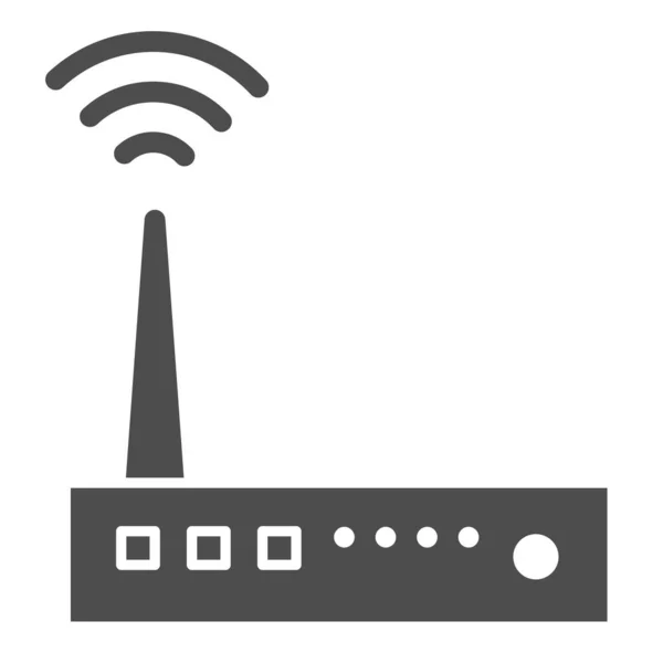 Solidna ikona routera. Urządzenie WiFi z symbolem anteny, piktogram w stylu glifowym na białym tle. Znak sieci lub technologii dla koncepcji mobilnej i projektowania stron internetowych. Grafika wektorowa. — Wektor stockowy