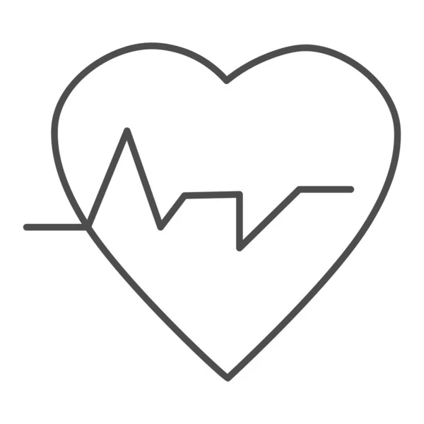 Heartbeat thin line icon. Heart with pulse, electrocardiogram symbol, outline style pictogram on white background. Cardiology and medicine sign for mobile concept and web design. Vector graphics. — Stock Vector