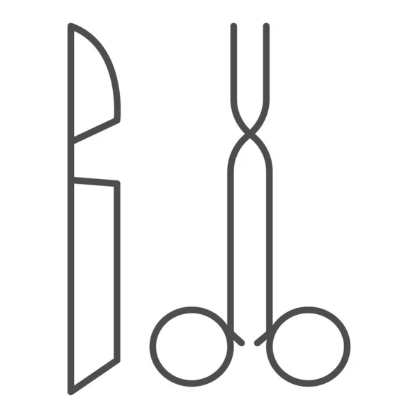 Иконка тонкой линии скальпеля и пинцета. Два элемента символа хирургических инструментов, набросок пиктограммы стиля на белом фоне. Знак медицинского оборудования для мобильной концепции, веб-дизайн. Векторная графика . — стоковый вектор