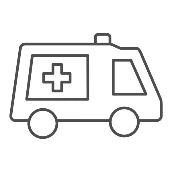 Ambulance vehicle thin line icon. Hospital bus or help emergency transport symbol, outline style pictogram on white background. Medicine sign for mobile concept and web design. Vector graphics. — Stock Vector