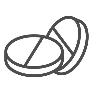 Plasebo hapı çizgisi ikonu. İki yuvarlak ilaç sembolü, beyaz arka planda ana hatlı resim. Mobil konsept ve web tasarımı için tıbbi ya da eczane imzası. Vektör grafikleri.