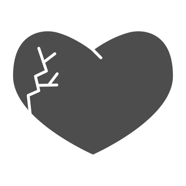 Разбитое сердце твердая икона. Разбитое сердце, треснувшая сторона символа любви, пиктограмма в стиле глифа на белом фоне. День святого Валентина знак для мобильной концепции или веб-дизайна. Векторная графика . — стоковый вектор