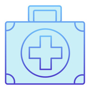 İlk yardım çantası düz simgesi. Tıbbî çanta mavi ikonlar düz moda. Ambulans vakası gradyan tasarımı, web ve uygulama için tasarlandı. Eps 10.