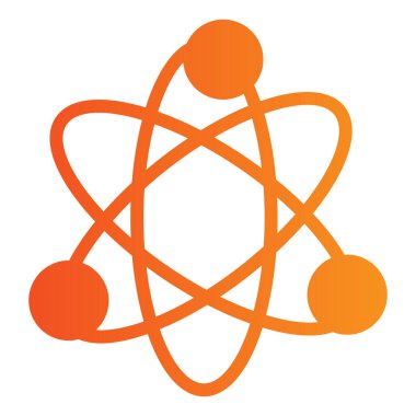 Atom yassı simgesi. Fizik nükleer model renk simgeleri modaya uygun düz stil. Ağ ve uygulama için tasarlanmış bilimsel gradyan tarzı tasarım. Eps 10.