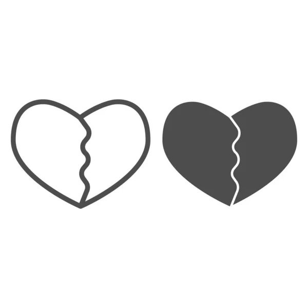 Linha de coração rachada ou quebrada e ícone sólido. Heartbreak, duas partes do símbolo de forma de amor, esboço pictograma estilo no fundo branco. Dia dos Namorados sinal para o conceito móvel, web design. Gráficos vetoriais . — Vetor de Stock