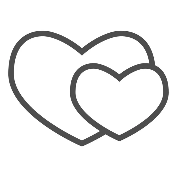 Dos corazones románticos línea icono. Pareja de amor o corazón formas símbolo, pictograma estilo contorno sobre fondo blanco. Signo de San Valentín para concepto móvil y diseño web. Gráficos vectoriales . — Vector de stock