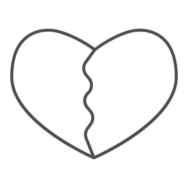 Kırık ya da kırık kalp çizgisi ikonu. Kalp kırıklığı, aşk sembolünün iki parçası, beyaz arka planda ana hatlı resim. Taşınabilir konsept için Sevgililer Günü tabelası, web tasarımı. Vektör grafikleri. — Stok Vektör