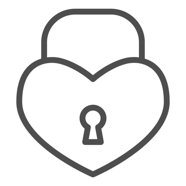 Herzförmiges Lock Line Icon. Romantisches Vorhängeschloss in Form eines Liebessymbols, Umrisspiktogramm auf weißem Hintergrund. Valentinstagsschild für mobiles Konzept und Webdesign. Vektorgrafik. — Stockvektor
