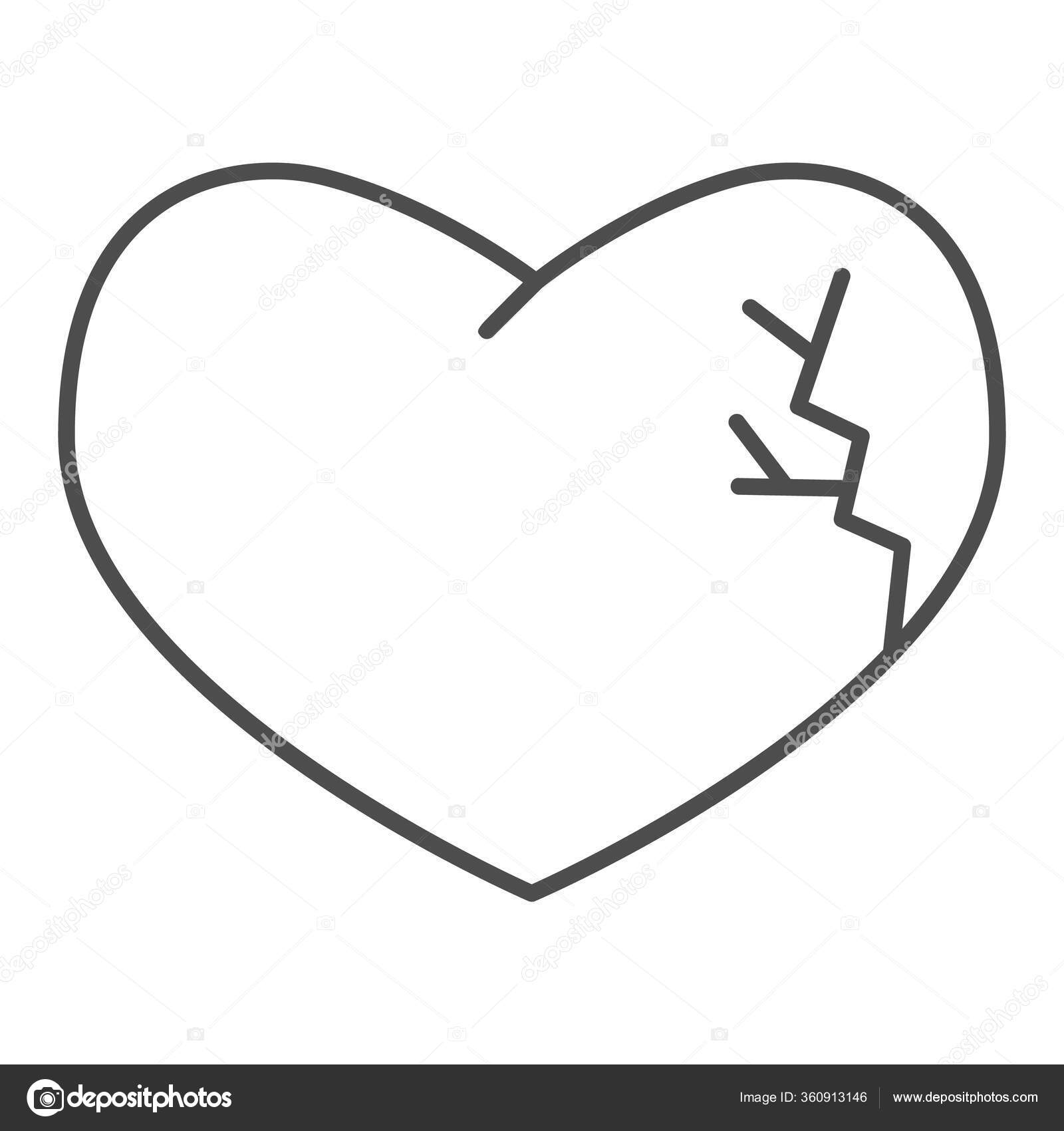 壊れたハートの細い線のアイコン。ハートブレークの形、愛のシンボルの1つの割れた 側面、白い背景にアウトラインスタイルのピクトグラム。モバイルコンセプトやウェブデザインのためのバレンタインデーサイン。ベクトルグラフィックス.  ストックベクター ©sabustock 360913146, image size:1600x1700