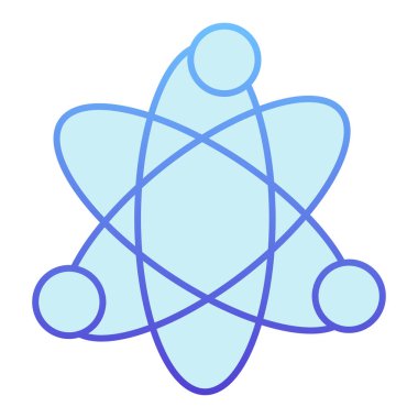 Atom yassı simgesi. Fizik nükleer model mavi simgeler modaya uygun düz stil. Ağ ve uygulama için tasarlanmış bilimsel gradyan tarzı tasarım. Eps 10.