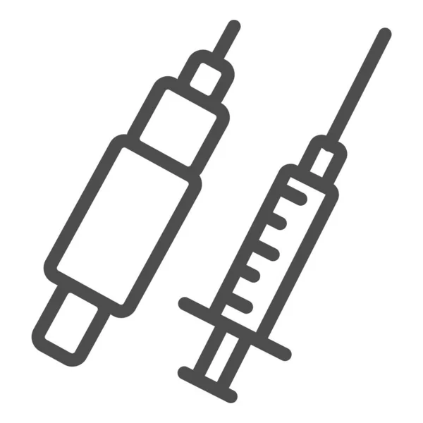 Sprøjtelinje ikon. Vaccine og injektion værktøj symbol, skitse stil piktogram på hvid baggrund. Medicin eller hospital tegn til mobil koncept og webdesign. Vektorgrafik . – Stock-vektor