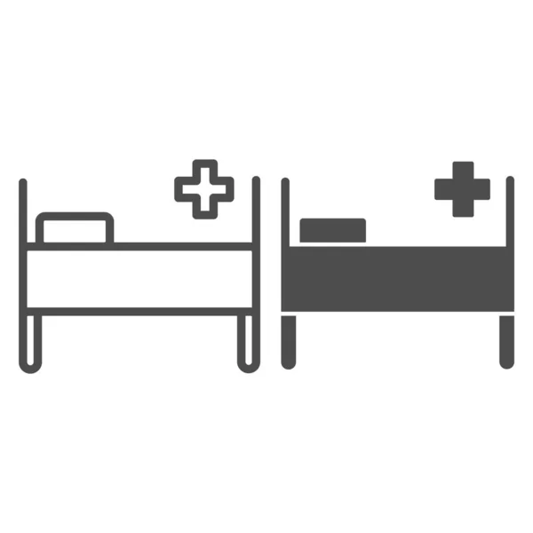 Hospital bed line and glyph icon. Medical care shape and city clinic kip with pillow symbol, outline style pictogram on white background. Medicine sign for mobile concept, web design. Vector graphics. — Stock Vector