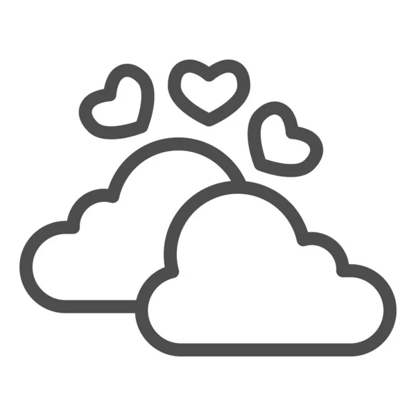 Nuvens com ícone de linha de corações. Sonhos românticos, nuvem de casal e símbolo de amor, esboço pictograma estilo no fundo branco. Dia dos Namorados sinal para o conceito móvel, web design. Gráficos vetoriais . —  Vetores de Stock