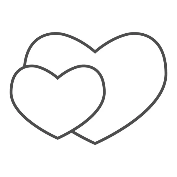 Twee romantische harten dunne lijn icoon. Paar liefde of hart vormen symbool, omtrek stijl pictogram op witte achtergrond. Valentijnsdag teken voor mobiel concept en web design. vectorgrafieken. — Stockvector