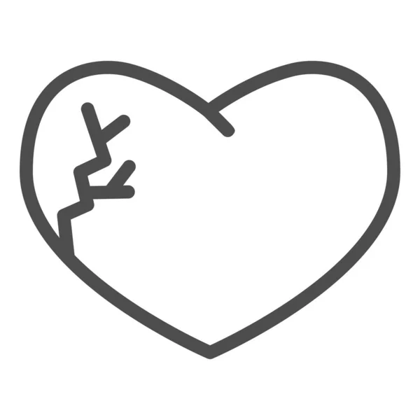 Icona della linea del cuore rotta. Forma straziante, un lato incrinato del simbolo dell'amore, pittogramma in stile contorno su sfondo bianco. San Valentino segno per il concetto di mobile o web design. Grafica vettoriale . — Vettoriale Stock