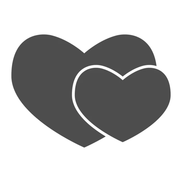 Dos corazones románticos icono sólido. Pareja de amor o corazón formas símbolo, pictograma estilo glifo sobre fondo blanco. Signo de San Valentín para concepto móvil y diseño web. Gráficos vectoriales . — Vector de stock