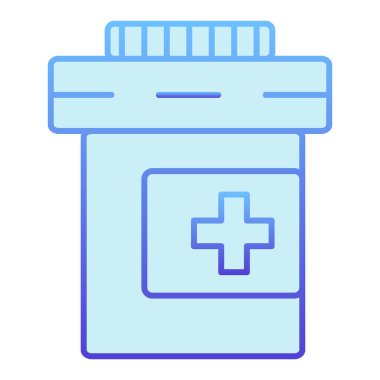 İlaç şişesinin düz simgesi. Haplar mavi ikonları düz moda olarak şişeler. Medicament gradient stil tasarımı, web ve uygulama için tasarlandı. Eps 10.