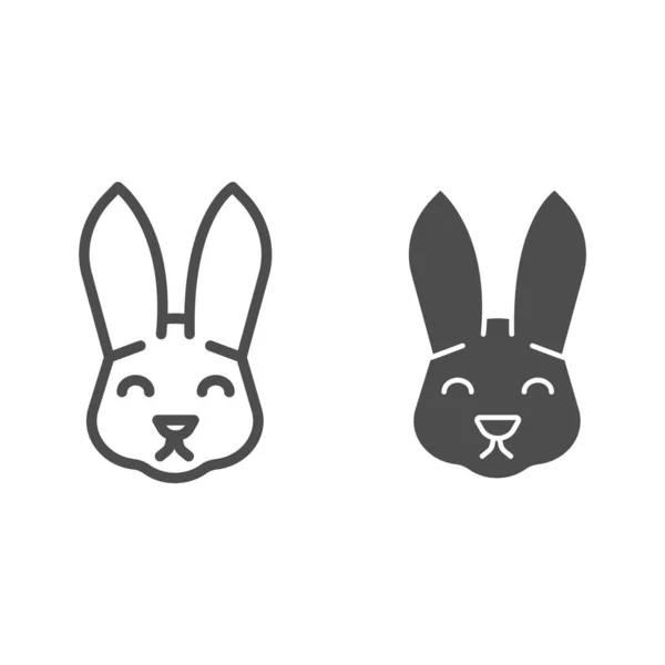 Ligne de tête de lapin de Pâques et icône solide. Décoration de vacances silhouette de lapin pictogramme de style contour sur fond blanc. Joyeux signes de vacances de printemps pour concept mobile et web design. Graphiques vectoriels . — Image vectorielle