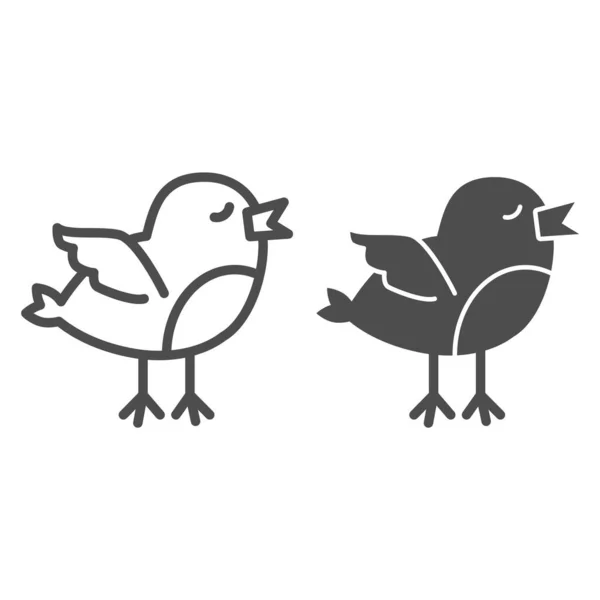 Línea de pollo e icono sólido. De pie y tratando de volar pictograma de estilo de polluelo recién nacido sobre fondo blanco. Pollo bebé joven para concepto móvil y diseño web. Gráficos vectoriales . — Vector de stock