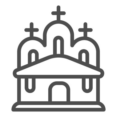 Kilise çizgisi ikonu. İnanç Evi beyaz arka planda resim çizimi tarzında. Paskalya Bayramı Hristiyan binası taşınabilir konsept ve web tasarımı için. Vektör grafikleri.