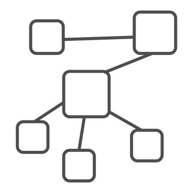 Zihin haritası yapısı ince çizgi simgesi. Ağ diyagramı ve grafik sembolü, beyaz arkaplanda taslak biçim piktogramı. Mobil konsept ve web tasarımı için iş ya da teknoloji işareti. Vektör grafikleri.