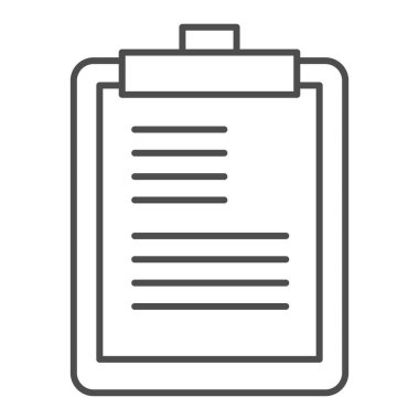 Pano ince çizgi simgesi. Not defteri, ajanda defteri ve planlama vakaları sembolü için kağıt, beyaz arkaplanda ana hatlı resim çizimi. Mobil konsept veya web tasarımı için iş tabelası. Vektör grafikleri.