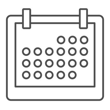 Takvim sayfası ince çizgi simgesi. Çerçevedeki ay ızgarası, planlama ve anımsatma sembolü, beyaz arkaplanda ana hatlı resim. Mobil konsept ve web tasarımı için iş tabelası. Vektör grafikleri.