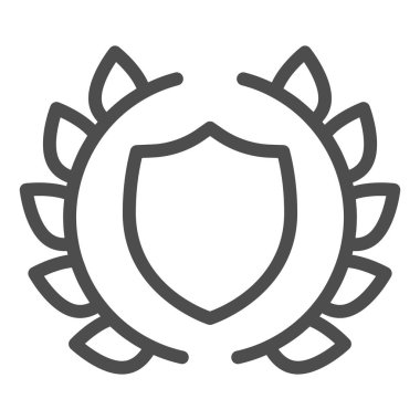 İnsan hakları amblemi simgesi. Defne çelenginde avukat kalkanı. Jurisprrudence vektör tasarımı konsepti, beyaz arka planda ana hatlı pictogram, web ve uygulama için kullan. Eps 10.