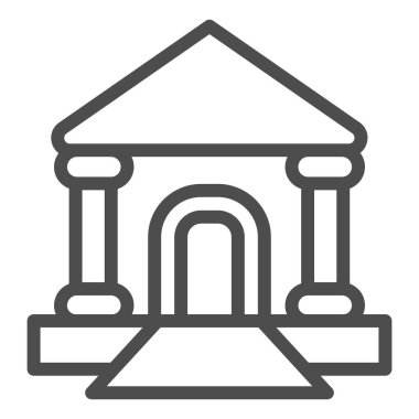 Adliye çizgisi ikonu. Adalet mahkemesi ya da banka binası. Jurisprrudence vektör tasarımı konsepti, beyaz arka planda ana hatlı pictogram, web ve uygulama için kullan. Eps 10.