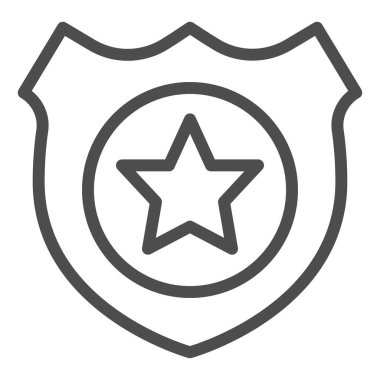 Polis rozeti çizgisi ikonu. Bir insan hakları savunucusunun amblemi, polis memuru. Yargı sistemi tasarım konsepti, beyaz arka planda taslak stil piktogramı, web ve uygulama için kullan. Eps 10.