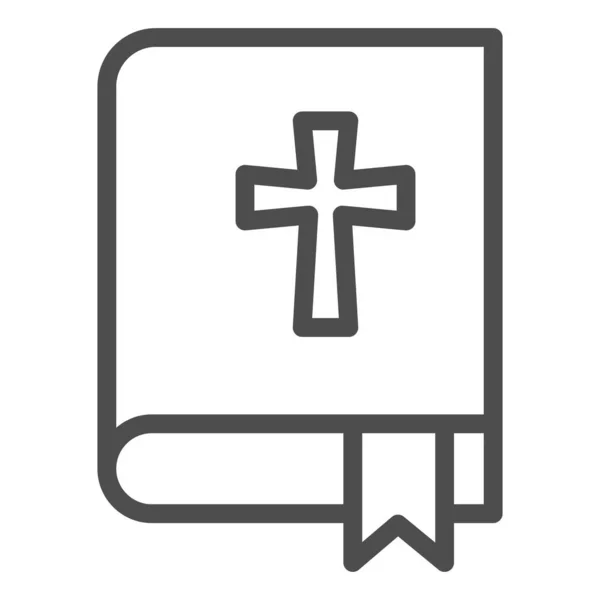 Εικονίδιο γραμμής Βίβλου. Κάντε κράτηση με το εικονογράφημα στυλ σταυρού και σελιδοδείκτη σε λευκό φόντο. Θρησκευτικά σήματα για την κινητή έννοια και web design. Διανυσματικά γραφικά. — Διανυσματικό Αρχείο