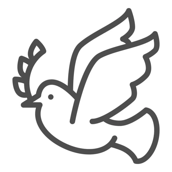 Paloma con un icono de línea de rama de corona. La paloma lleva un pictograma estilo rama de olivo sobre fondo blanco. Pascua y pájaro paloma paz para el concepto móvil y el diseño web. Gráficos vectoriales . — Archivo Imágenes Vectoriales