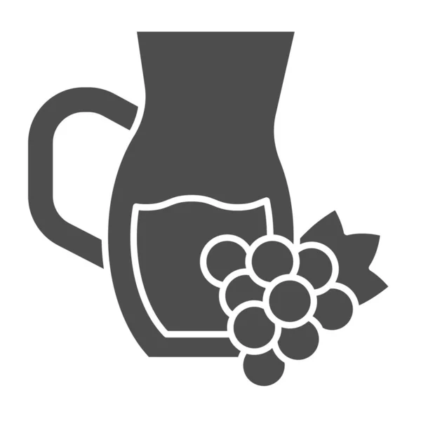 Glas-Saftkrug mit Rebensaft-Symbol. Wein im Glas mit Trauben-Glyphen-Piktogramm auf weißem Hintergrund. Traubengetränkeschilder für mobiles Konzept und Webdesign. Vektorgrafik. — Stockvektor