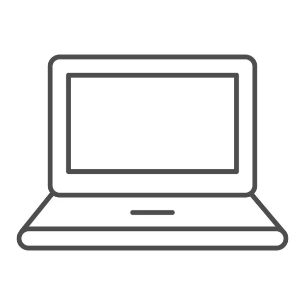 Laptop-Thin-Line-Symbol. Tragbarer Computer, Notebook-Symbol, Umrisspiktogramm auf weißem Hintergrund. Technologie oder Geschäftszeichen für mobiles Konzept und Webdesign. Vektorgrafik. — Stockvektor