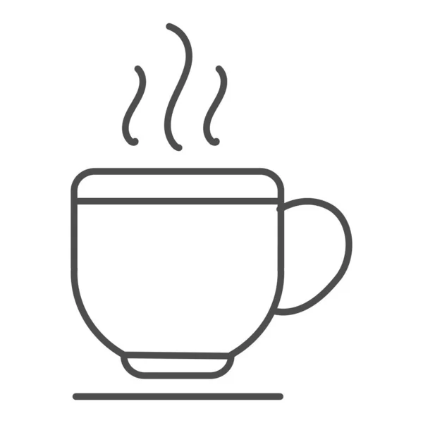 Чашка тонкой линии значок. Горячий кофе напиток или кружка чая на табличке символ, очертания стиль пиктограммы на белом фоне. Бизнес и кафе знак для мобильной концепции и веб-дизайна. Векторная графика . — стоковый вектор