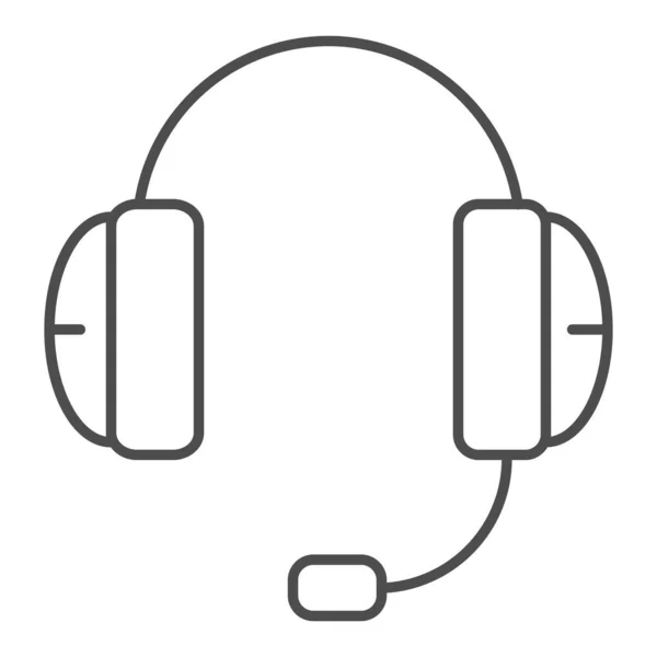 Ikona tenké čáry sluchátek. Podpora, audio headset se symbolem mikrofonu, piktogram ve stylu osnovy na bílém pozadí. Obchodní a technologická značka pro mobilní koncept, webdesign. Vektorová grafika. — Stockový vektor