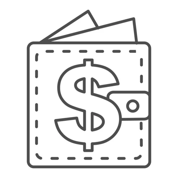 Para cüzdanı, ince çizgi simgesi. Dolar sembollü para çantası, beyaz arka planda resim çizimi. Mobil konsept ve web tasarımı için iş ya da ödeme tabelası. Vektör grafikleri. — Stok Vektör