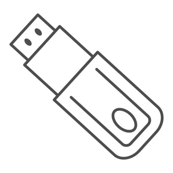 Flash drive ícone de linha fina. Símbolo moderno da vara do armazenamento da memória, pictograma do estilo do esboço no fundo branco. Tecnologia ou sinal de segurança de dados para conceito móvel e web design. Gráficos vetoriais . —  Vetores de Stock