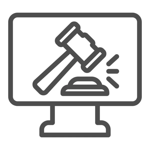 Ícone de linha do tribunal online. Escritório de justiça on-line, monitor com martelo ou leilão. Conceito de design vetorial Jurisprudência, esboço pictograma estilo em fundo branco, uso para web e aplicativo. Eps 10 . —  Vetores de Stock