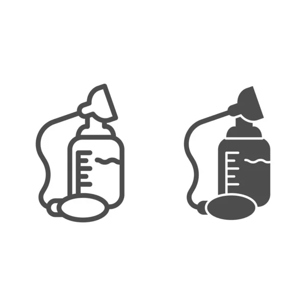 Línea de succión de leche materna y el icono sólido. Succionador de pecho y biberón para pictograma de estilo de contorno de bebé sobre fondo blanco. Signos de maternidad para el concepto móvil y el diseño web. Gráficos vectoriales . — Archivo Imágenes Vectoriales