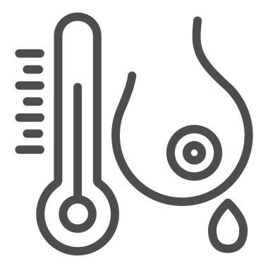 Termometre ve göğüs çizgisi ikonu. Kadın Göğüs Sütü Teslimatı beyaz arkaplanda resim çizimi. Mobil konsept ve web tasarımı için kadın sağlığı işaretleri. Vektör grafikleri.