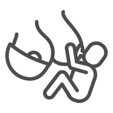 Emzirme hattı simgesi. Anne, beyaz arka planda çocuk taslak resim çizer. Mobil konsept ve web tasarımı için emzirme ve annelik belirtileri. Vektör grafikleri.