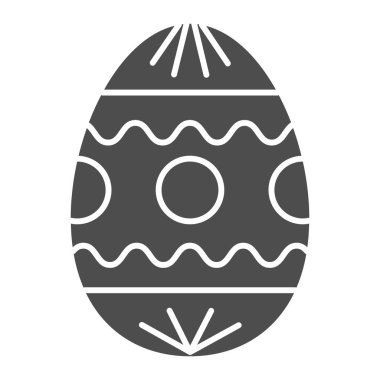 Katı ikonlu Paskalya yumurtası. Beyaz arka planda daireler ve dalgalar şeklinde piktogramla geleneksel yumurtalar hediye edilir. Mobil konsept ve web tasarımı için Paskalya tatili işaretleri. Vektör grafikleri.