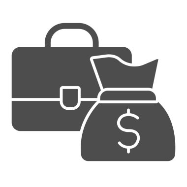 İçinde para simgesi olan çanta ve çanta. Müşteri portföyü. Jurisprudence vektör tasarımı konsepti, beyaz arka planda glyph stili pictogram, web ve uygulama için kullan. Eps 10.