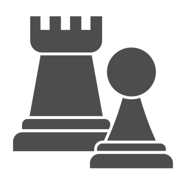 Satranç figürleri sağlam bir ikon. Kale ve piyon figürü. Jurisprudence vektör tasarımı konsepti, beyaz arka planda glyph stili pictogram, web ve uygulama için kullan. Eps 10.